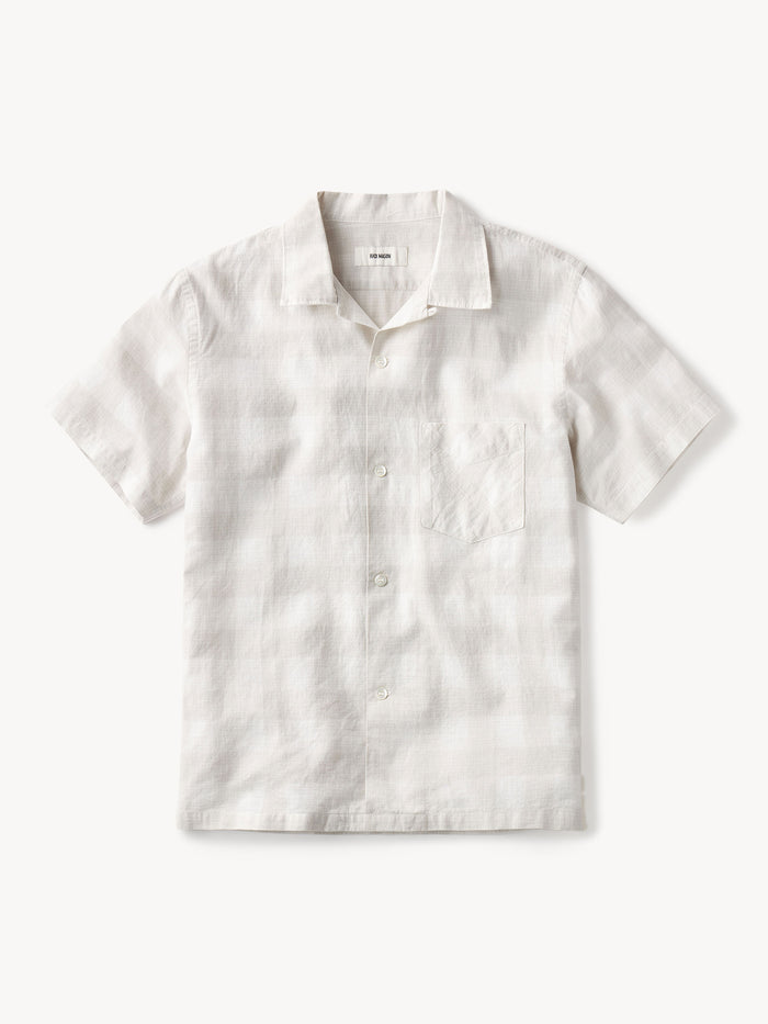 Natural/Oyster Shadow Plaid Breeze Cotton Linen S/S Camp Shirt