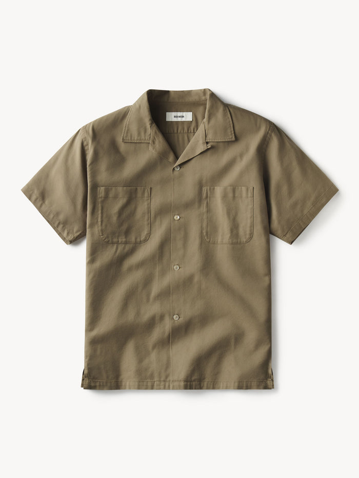 Bronze Brown Draped Twill S/S Camp Shirt