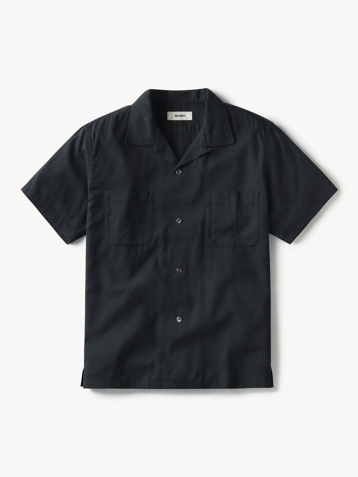 Black Draped Twill S/S Camp Shirt