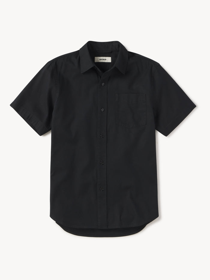 Black Draped Twill SS One Pocket Shirt