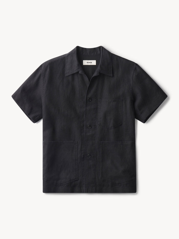 Black Loomed Linen S/S Surplus Shirt
